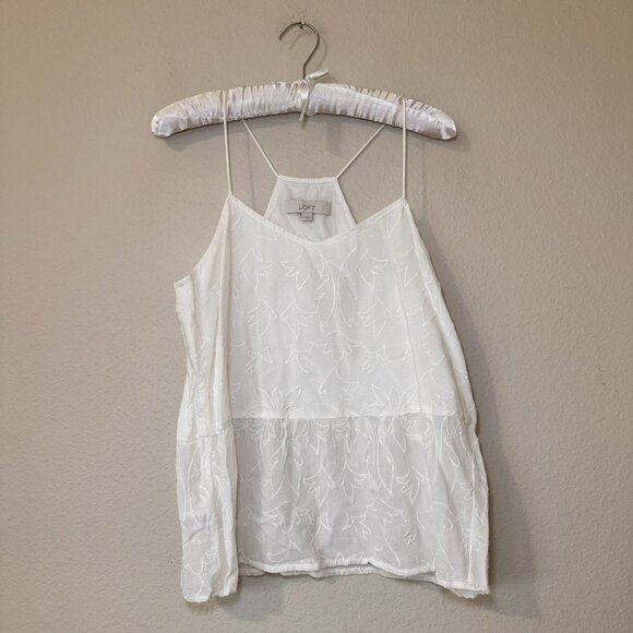 Ann Taylor Loft White Embroidered Peplum Thank Size Small Racerback - Picture 1 of 8